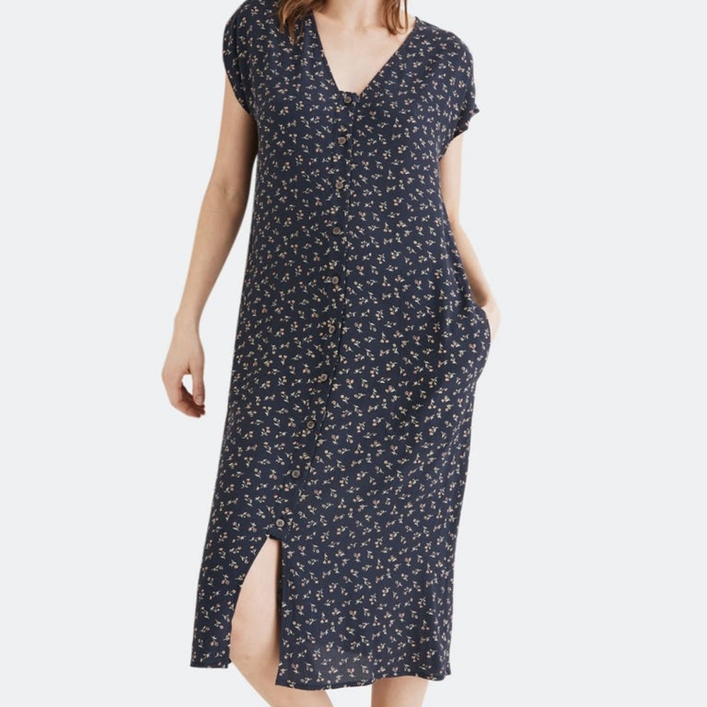 Madewell ♏ | Button Front Cap Sleeve Midi Retro Dress